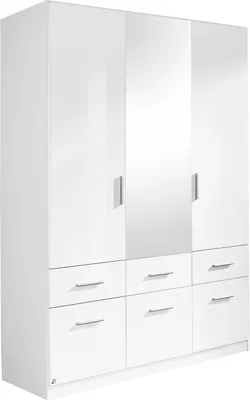 Produktbild von Kleiderschrank - Weiß matt - Weiß Hochglanz - 6 Schubladen - mit Spiegel