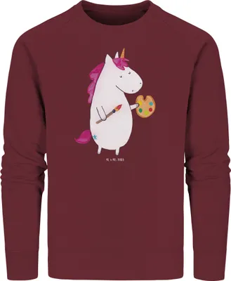 Produktbild von Mr. & Mrs. Panda Baumwoll Pullover Einhorn Künstler Größe XXL - Burgundy - Geschenk, Sweater, Welt, Pulli, Stift, Unicorn, Sweatshirt, Englisch, Malen