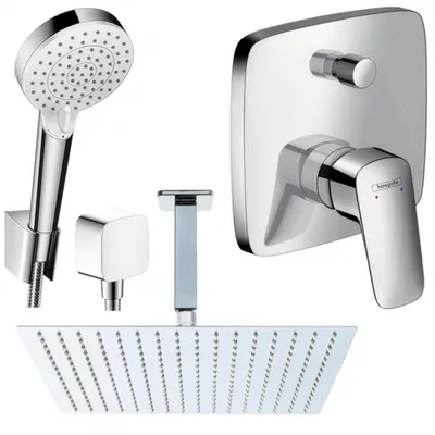 Produktbild von Hansgrohe und Jowi Unterputz Duschsystem mit 360mm Kopfbrause, Logis Duscharmatur, Deckenanschluss, OHNE iBox