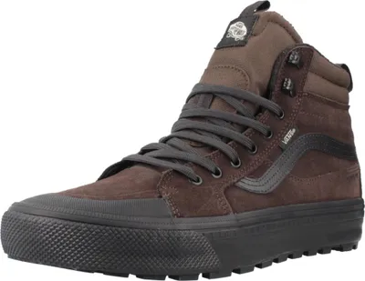 A single brown Vans Sk8-Hi MTE waterproof shoe is shown against a white background.
