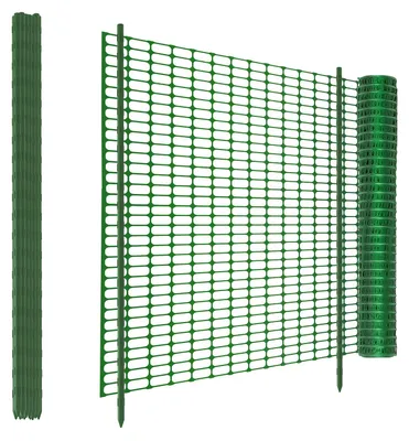 Imagen del producto de Valla de plástico verde, de 30 metros de largo por 100 centímetros de alto, con 30 postes de 115 centímetros, ideal para jardines y uso en exteriores