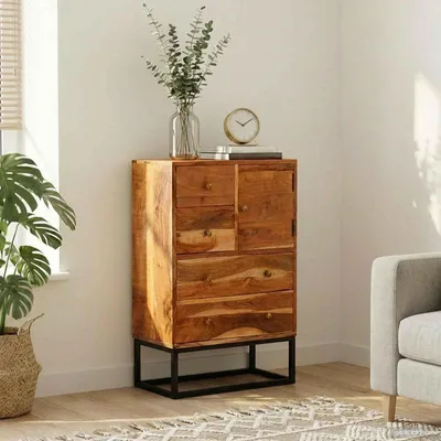Image de vidaXL Commode à tiroirs Naturel 55 x 30 x 90 cm Bois massif Acacia