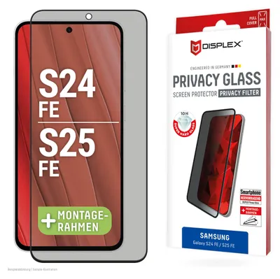 Produktbild von Displex Privacy Panzerglas (10H) für Samsung Galaxy S25 FE/S24 FE, Eco-Montagerahmen, Privacy Filter, Samsung, Galaxy S25 FE/S24 FE, Stoßfest, Staubresistent, Schlagfest, Kratzresistent, Schockresistent, 1 Stück(e)