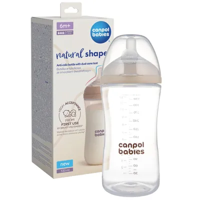 Zdjęcie produktu dla Canpol babies Butelka Natural Shape ze smoczkiem dwustrefowym 330 ml 6 m+ 35/402
