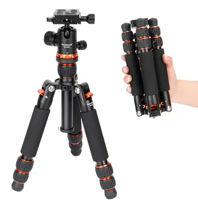 Obrázek produktu pro Mini stativ pro fotoaparát, výška 63,5 cm, hliník, kompaktní a přenosný, kulová hlava s možností otáčení o 360°, nosnost až 10 kg