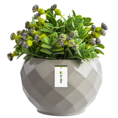 Zdjęcie produktu dla Okrągła doniczka ceramiczna kolor szary połysk 15,5 cm wys. 14,5 cm - Nowoczesna i stylowa dekoracja, przestrzenna osłonka na rośliny