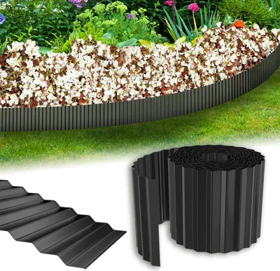 Produktbild von ACXIN Cortenstahl Rasenkante, Verzinktes Beetbegrenzung aus Metall Einfach zu Montieren, 18cm Hoch Flexibel Rasenkanten, Wurzelsperre Blumenbeet oder als Mähkante Länge Anpassbar(5M, Schwarz)