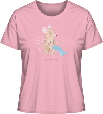 Produktbild von Mr. & Mrs. Panda Basic Shirt Damen Maus Stricken Größe M - Baumwolle Pink - Geschenk, Frauen T-Shirt, Baumwoll, Sommershirt, Oberteil, DIY