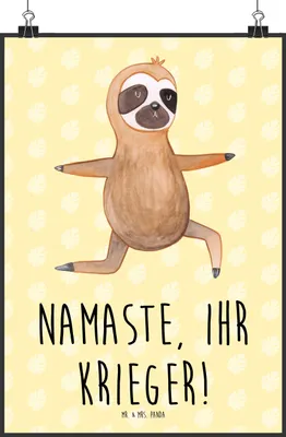 Produktbild von Mr. & Mrs. Panda Bild Faultier Yoga DIN A2 - Gelb Pastell - Geschenk, drucke, wanddeko, Plakat, Namaste, Yogaübungen, Wandbild, Deko