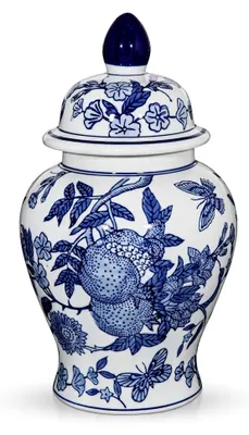 Produktbild von Blau-Weiße Porzellan-Deckelvase im Chinoiserie-Stil