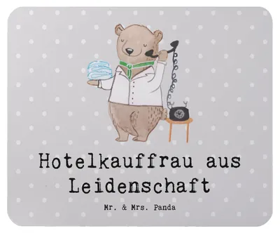 Produktbild von Mr. & Mrs. Panda Mousepad Hotelkauffrau Leidenschaft - Grau Pastell - Geschenk, Hotelfachfrau, mauspad pc, Mouse Pad, Lustig, mousematte, Spruch, Ausbildung, Witzig