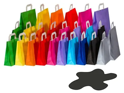 Produktbild von 250x Papiertragetaschen Papiertaschen Flachhenkel 18x8x22cm schwarz 70gr.