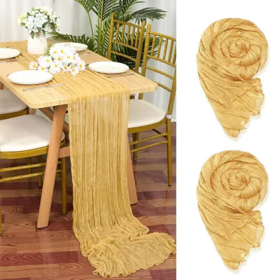 Immagine prodotto di Tovaglia decorativa in garza, color oro, 90 x 300 cm, set da 2