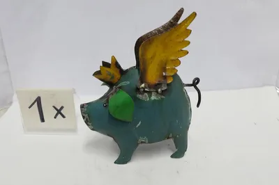 Imagen del producto de Gilde Spardose, Schwein, Flying piggy, Eisen, blau, VE 3 Höhe: 21.00 cm Breite: 18.00 cm Tiefe: 10.00cm 55893