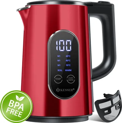 Produktbild von KESSER® Wasserkocher Edelstahl 1.7 Liter | LED-Anzeige | 4-Modi Temperatureinstellung 40°C-100°C | 30min Warmhalten | elektrischer Teekocher 2200W BPA-Frei | Kalkfilter & Easy-Open-Deckel