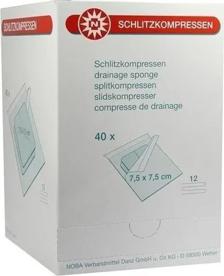 Productafbeelding van NOBA schlitzcompressen, steriel, 12-laags, 40 x 2 stuks, 7,5 x 7,5 cm