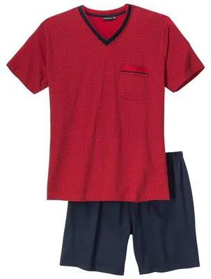 Produktbild von Götzburg XXL Pyjama Shorty rot-dunkelblau gemustert