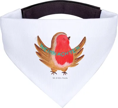 Produktbild von Mr. & Mrs. Panda Halstuch Rotkehlchen Weihnachten - Weiß - Geschenk, Frohe, Winter, Vogel, Heiligabend, Bandana Hund, Hundehalstuch, Weihnachtsgruß, Hunde