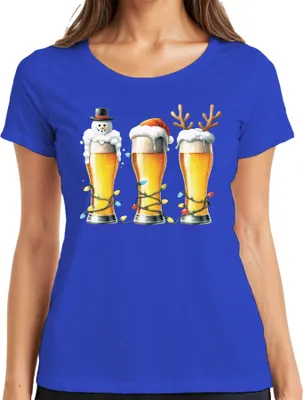 Produktbild von Bier Weißbier Bayern Lichterkette - Weihnachten Weihnachtsgeschenk Christmas Damen T-Shirt, Blau, L
