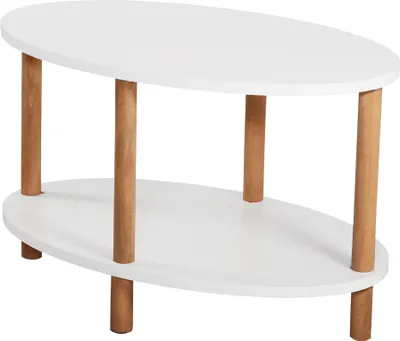 Produktbild von Couchtisch 'Højreby' oval Beine aus Buchenholz 70 x 44 x 43 cm Weiß