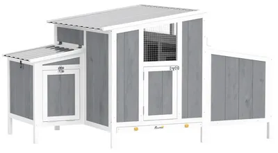 Obrázek produktu pro Kuřecí výběh, dřevěná konstrukce, hnízdní box, dveře se zámkem, vhodný pro 3–4 slepice