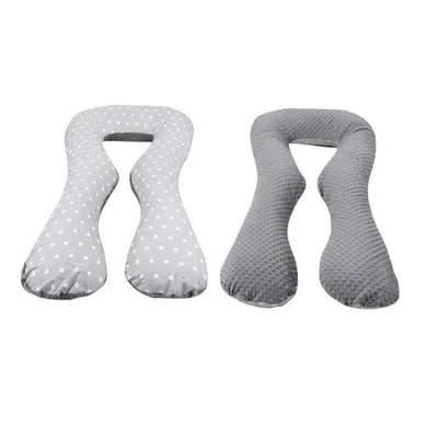 Image de Coussin en U pour grossesse/allaitement, coton en minky et gris