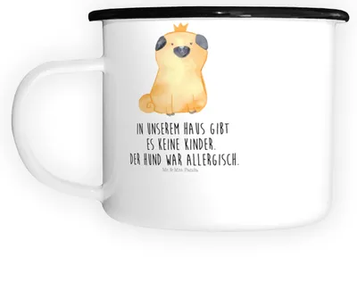 Produktbild von Mr. & Mrs. Panda Emaille Becher Mops Krone - Weiß - Geschenk, Haferl, Sprüche, Haha, Teetasse, Lustig, Hund, Königlich, Pott, Große Tasse, Allergisch, emaillebecher