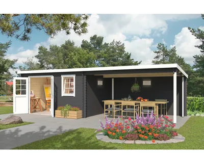 Produktbild von Gartenhaus Outdoor Life Reno inkl. Schleppdach und Rückwand 780 x 313,9 cm carbongrau