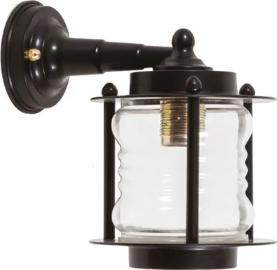 Produktbild von Außenwandlampe Glas Messing E27 IP23 H: 24 cm Schwarz Maritim Wandleuchte Hof Laterne