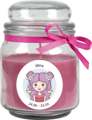 Produktbild von Sternzeichen Duftkerze Lavendel im Bonbonglas ( Waage ) - viele Motive zur Auswahl, 300g - Brenndauer bis zu 70 Std - Libra