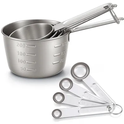Imagen del producto de Juego de 8 tazas medidoras y cucharas de acero inoxidable