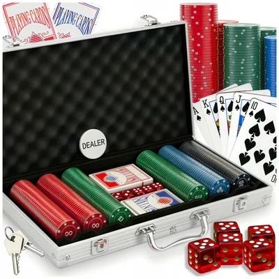 Produktbild von TopMac Poker-Set mit 300 Chips, 2 Kartenspielen, Würfeln