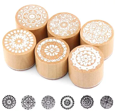 6 runde Holzstempel, Vintage, DIY Scrapbooking, Karten