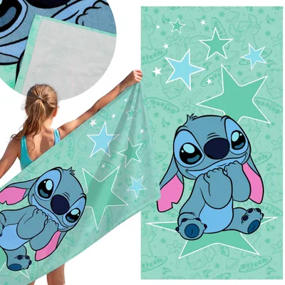 Produktbild von DISNEY Stitch, schnelltrocknendes Strandtuch und Badetuch für Mädchen, 100 % Baumwolle, 70 × 140 cm,
