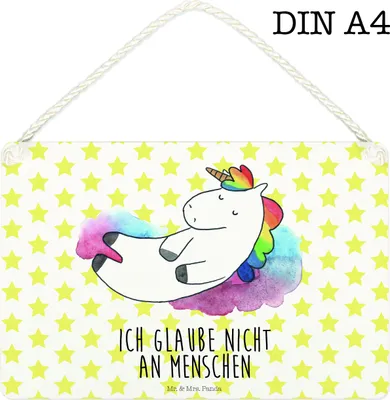 Produktbild von Mr. & Mrs. Panda Schild Einhorn Wolke 7 DIN A4 - Weiß - Geschenk, Unicorn, Holzschild, Türschild, Einhörner, Wandbild Holz, Menschen, Lustig, holzbild