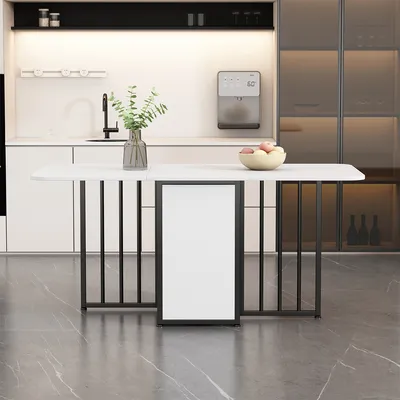 Produktbild von Esstisch Klappbarer Multifunktionaler Ausziehbarer Esszimmertisch mit Schubladen Küchentisch in 3 Formen (weiß+schwarz)