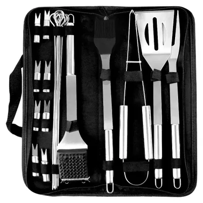Immagine prodotto di Set di utensili per barbecue - 20 pezzi - Acciaio inossidabile - Include una custodia per il trasporto