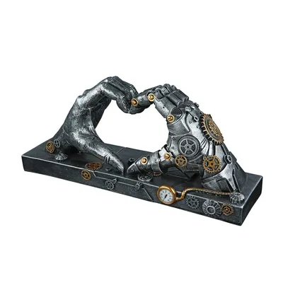 Immagine prodotto di Gilde Skulptur, Herz, "Steampunk Hand", Händemotiv, Kunstharz, silberfarben, VE 1, L. 9.5 cm, B. 35 cm, H. 16 cm 37049 4063387370490