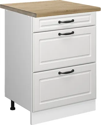 Produktbild von Küchenunterschrank Vicco R-Line Weiß Landhaus 60 cm mit Schubladen, AP Eiche, Model 45857