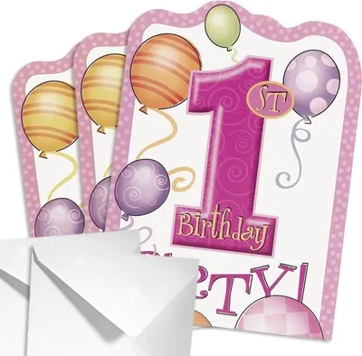 Immagine prodotto di Inviti 1° compleanno bambina per festa 1° compleanno bambini, 8 pz.