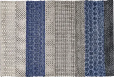 Produktbild von BELIANI Teppich Grau Blau Wolle Polyester 140 x 200 cm Kurzflor Gestreift Jacquardgewebt Filzrücken Rechteckig Wohnzimmer Schlafzimmer Flur