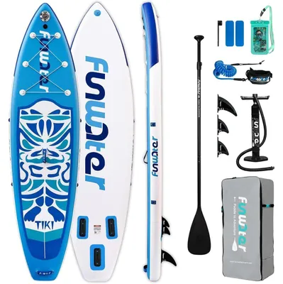Image de Planche de stand-up paddle (SUP) de 10'6" et 11'6", multifonctionnelle, de couleur bleue, avec accessoires inclus