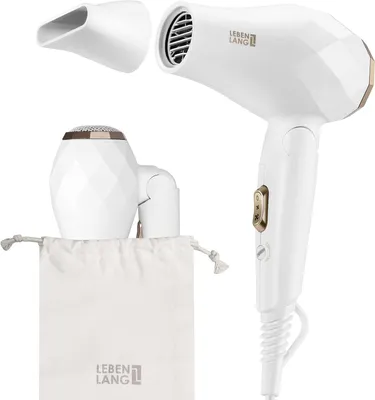Produktbild von Reisefön klappbar klein - Duale Spannung & Inkl. Reisetasche mit Stylingdüse I Reise Föhn klein stark & Föhn leise I Haartrockner klein Travel