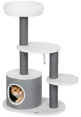 Produktbild von Kratzbaum für Katzen - Kletterturm - 98 cm hoch - 3 Ebenen mit Höhle - Holz - Kratzstämme und Liegeflächen