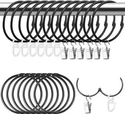 Produktbild von Metallische Duschkurvenringe 20er Pack 50 mm mit Haken, schwarz