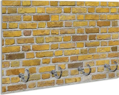 Produktbild von Wallario Handtuchhalter aus Glas, Motiv: Ziegelsteinwand in gelb - Backsteine, 30 x 20 cm mit 4 Haken