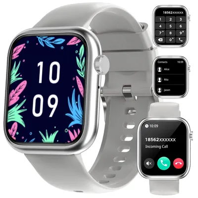 Zdjęcie produktu dla Inteligentny zegarek z funkcją telefonu, damski/męski, wyświetlacz HD z monitorowaniem SpO2, pulsometr, monitor snu, 110+ trybów treningowych, kompatybilny z Androidem, kolor srebrny