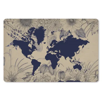 Produktbild von MuchoWow® Schreibtischunterlage Weltkarte - Blumen - Blau 60x40 cm - XXL Mauspad - Großes Mauspad