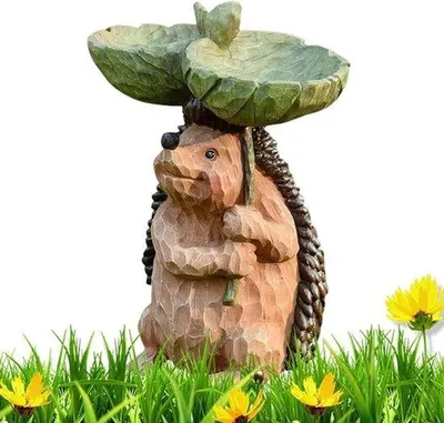 Productafbeelding van Egelbeeldjes - Tuindecoratie met vogelbad - Buiten verfraaien - Handgemaakt harsdesign - 15x10x21 cm - Aardetinten