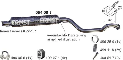 Produktbild von ERNST 054065 Mittelschalldämpfer Schalldämpfer für OPEL Zafira A (T98)